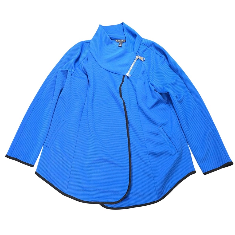 Tribal Ribbed Asymmetrical Zip Cape Jacket Women's Size L Royal Blue Funnel Neck